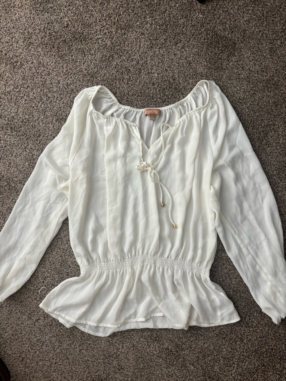 Ellen Tracy White Peasant-Style Long Sleeve Blouse
